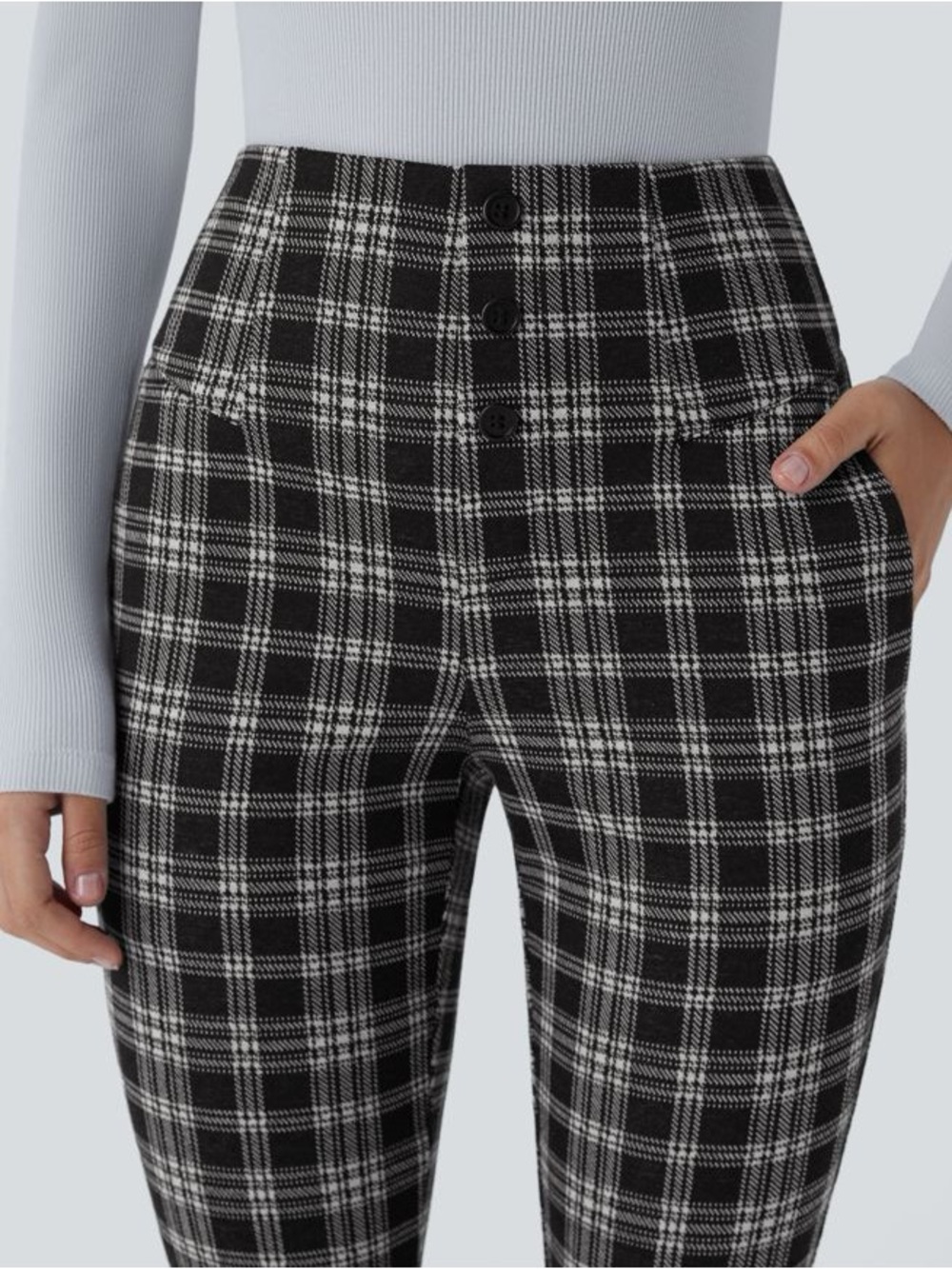 Halara Flex™ High Waisted Houndstooth Plaid Skinny Work Pants Pockets Small NWT - Picture 3 of 5